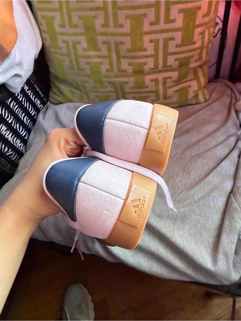 adidas Pink Suede Women's Sneakers with Black Stripes and Gum Sole